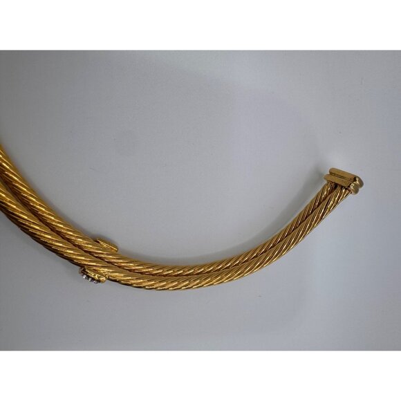 Gold Tone Cable Collar Necklace Rhinestone Accents Designer Style Statement - Picture 9 of 11